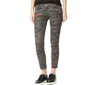 Etienne Marcel Camo Print Zip Moto Skinny Ankle Jeans